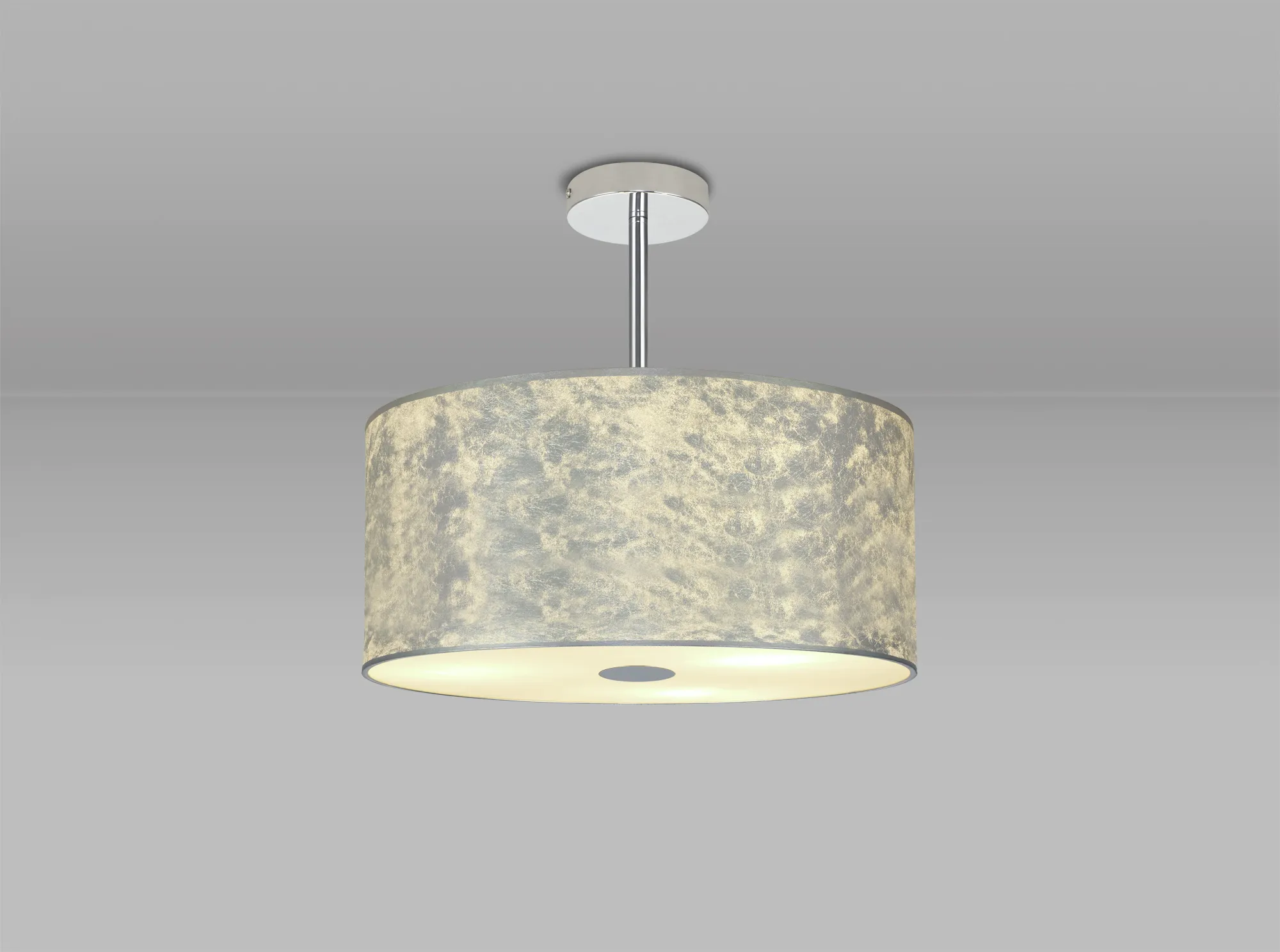 Baymont 40cm Semi Flush 3 Light Polished Chrome, Silver Leaf, Frosted Diffuser DK0792  Deco Baymont CH SL